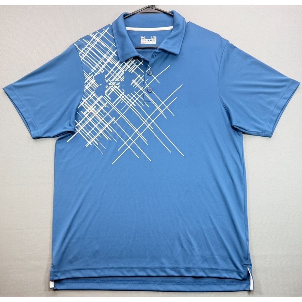 Mens Large Blue/White Striped UA Heat Gear short Sleeve Performance Polo Shirt!
